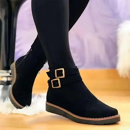 Textured Double Buckle Ankle Boots 