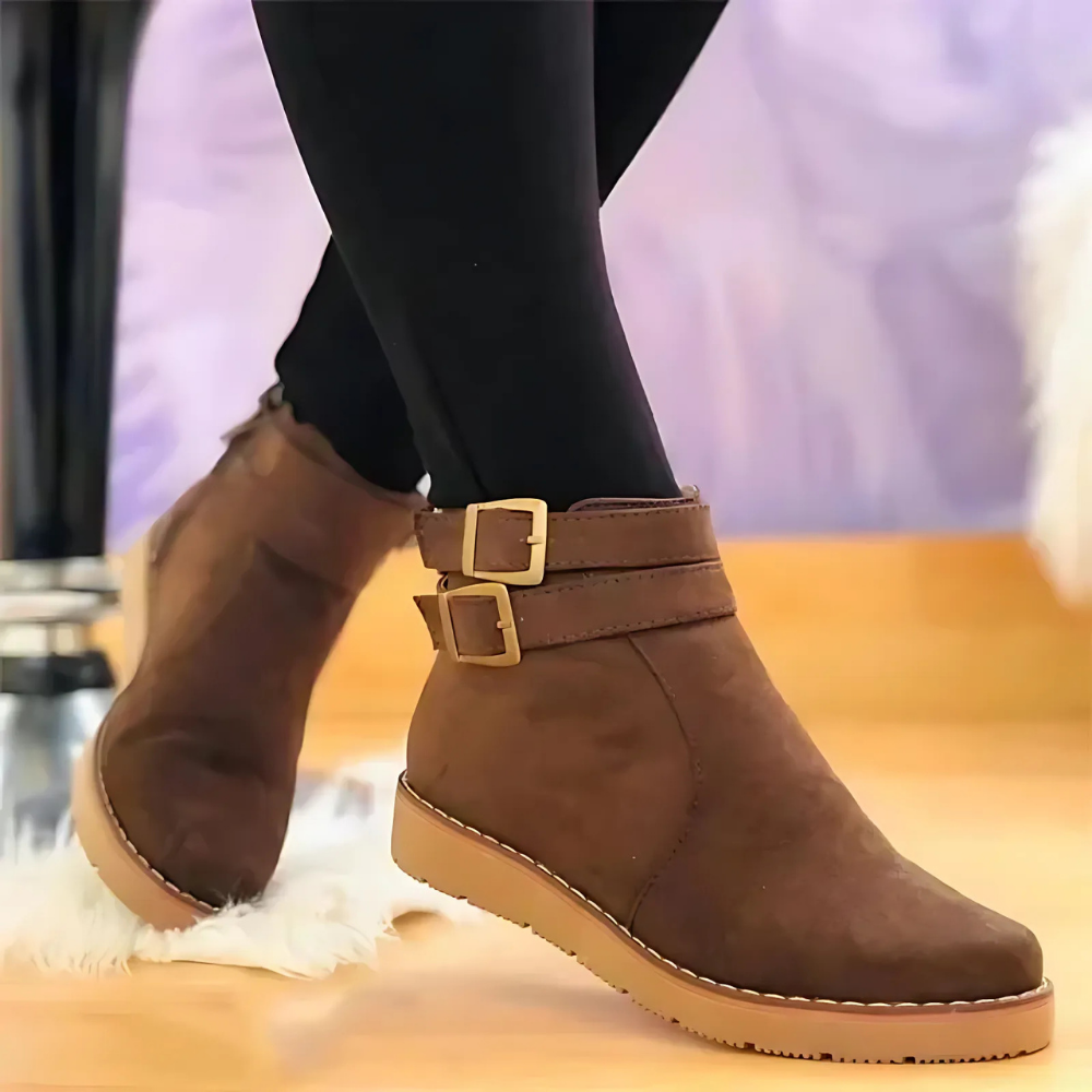 Textured Double Buckle Ankle Boots 