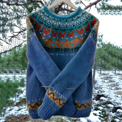 Women’s Pullover Sweater – Wool Blend – Relaxed Fit – Fair Isle Yoke – Long Sleeve