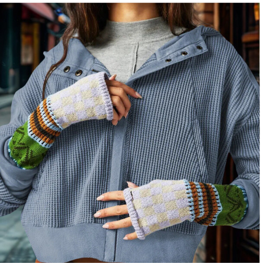Waffle Knit Relaxed Fit Cropped Hoodie 