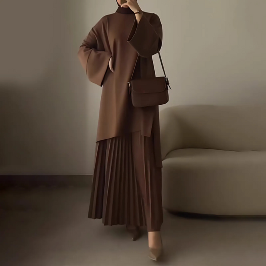 Two-Piece Oversized Pleated Maxi Skirt Suit Set 