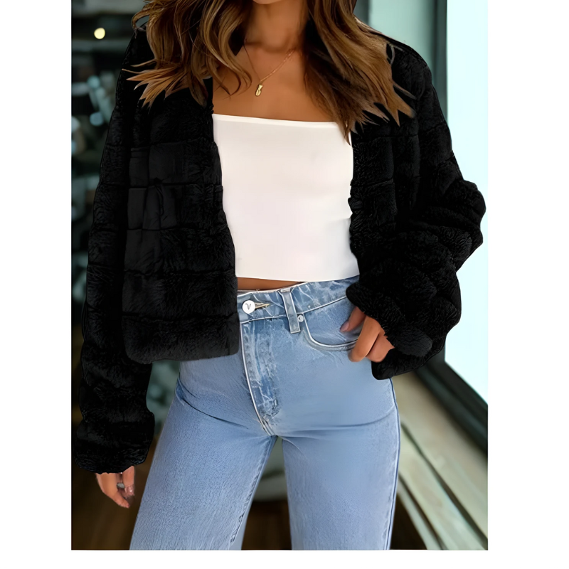Textured Relaxed Fit Faux Fur Jacket 