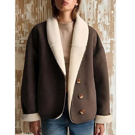 Shearling Lined Faux Suede Relaxed Fit Jacket 