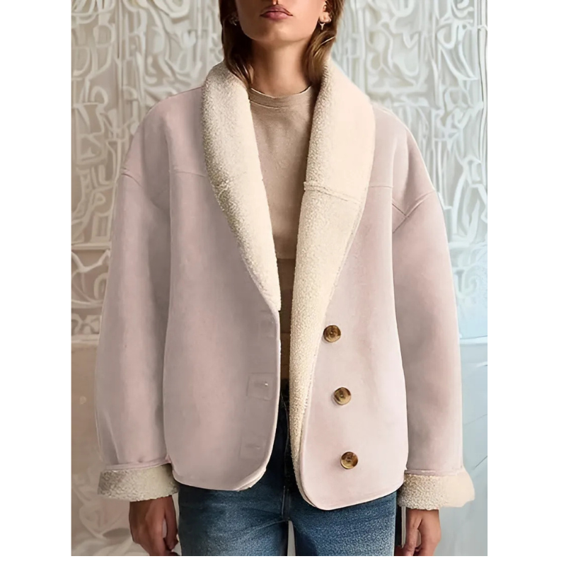 Shearling Lined Faux Suede Relaxed Fit Jacket 