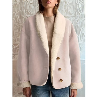 Women’s Jacket – Relaxed Fit – Faux Suede – Shearling Lined – Open Front Shawl Collar