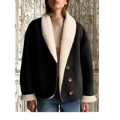 Women’s Jacket – Relaxed Fit – Faux Suede – Shearling Lined – Open Front Shawl Collar