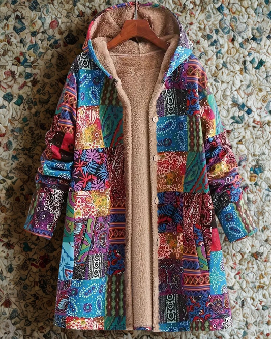 Sherpa Lined Patchwork Hooded Jacket 
