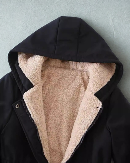 Women’s Parka Jacket – Loose Fit – Plush Lined – Hooded – Drawstring Waist – Mid-Thigh