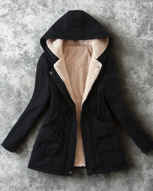 Plush Lined Hooded Loose Fit Parka Jacket 