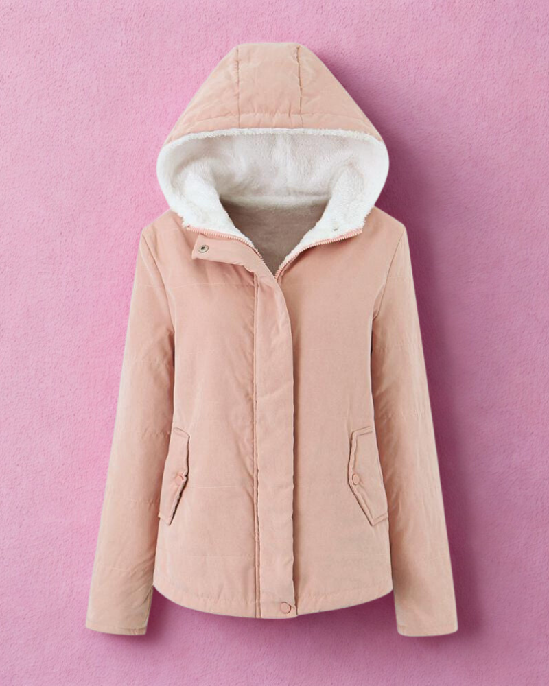 Women’s Hooded Jacket – Quilted Warmth – Fleece Lined – Snap Closure – Regular Fit