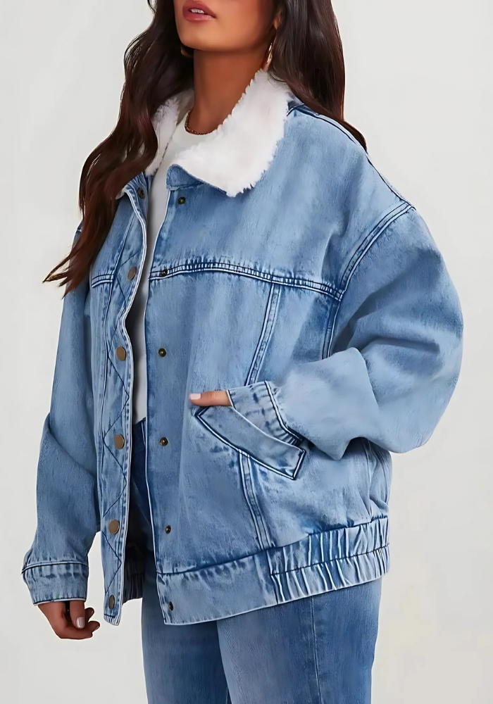 Oversized Quilted Detail Denim Jacket 