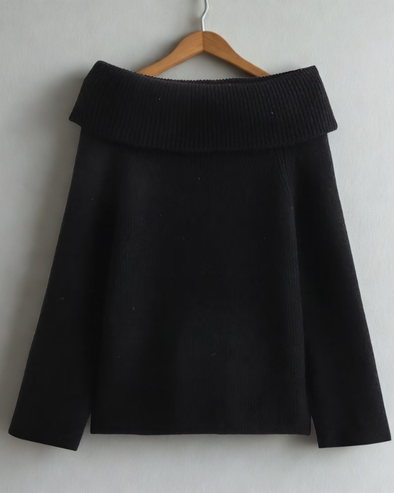 Rib-Knit Relaxed Fit Off-Shoulder Pullover Sweatshirt 