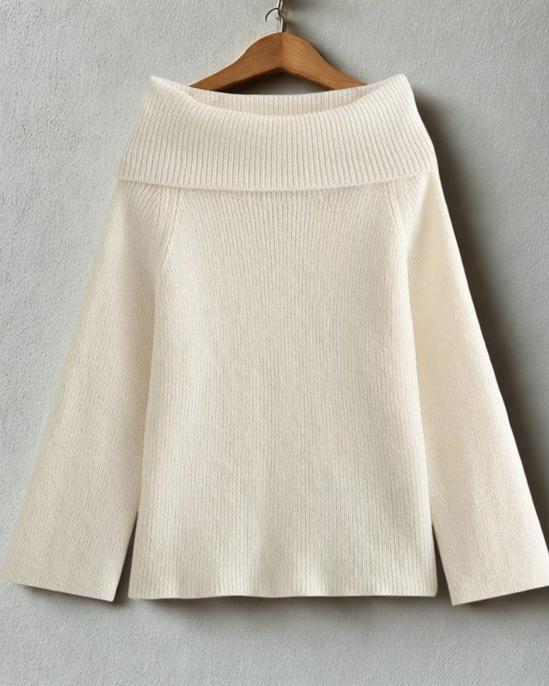 Women’s Pullover Sweatshirt – Rib-Knit – Off-Shoulder – Relaxed Fit – Long Sleeve