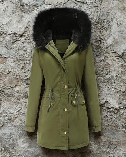 Women’s Parka Jacket – Water-Resistant – Faux Fur Hood – Drawstring Waist – Longline Fit