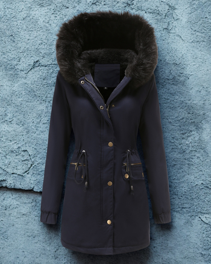 Women’s Parka Jacket – Water-Resistant – Faux Fur Hood – Drawstring Waist – Longline Fit