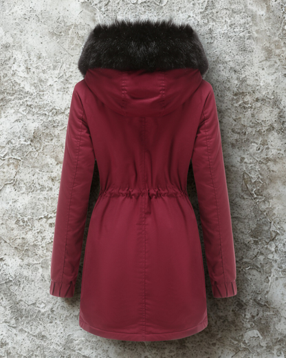 Women’s Parka Jacket – Water-Resistant – Faux Fur Hood – Drawstring Waist – Longline Fit