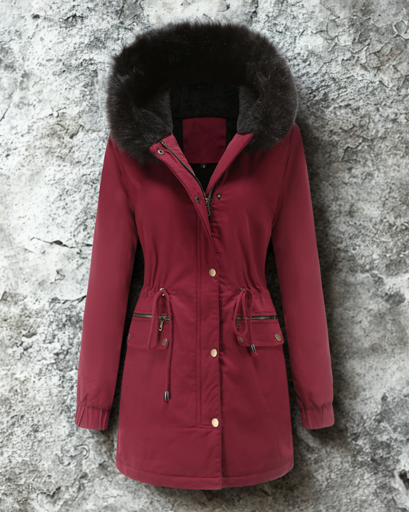 Water-Resistant Faux Fur Hood Parka Jacket 