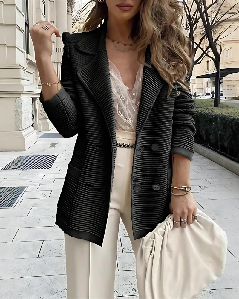 Ribbed Knit Relaxed Fit Blazer Jacket 