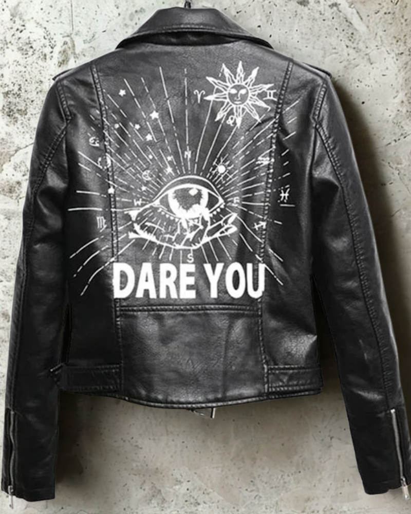Slim Fit Cropped Leather Motorcycle Jacket 