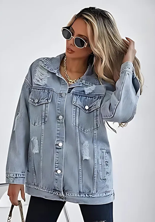 Distressed Ripped Denim Oversized Jacket 