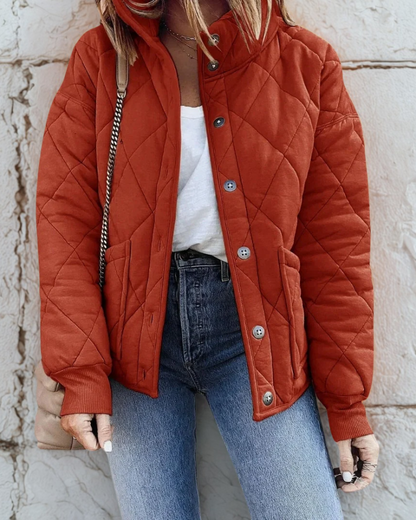 Women’s Puffer Jacket – Cropped Fit – Quilted Insulated – Stand-Up Collar – Zip Pockets