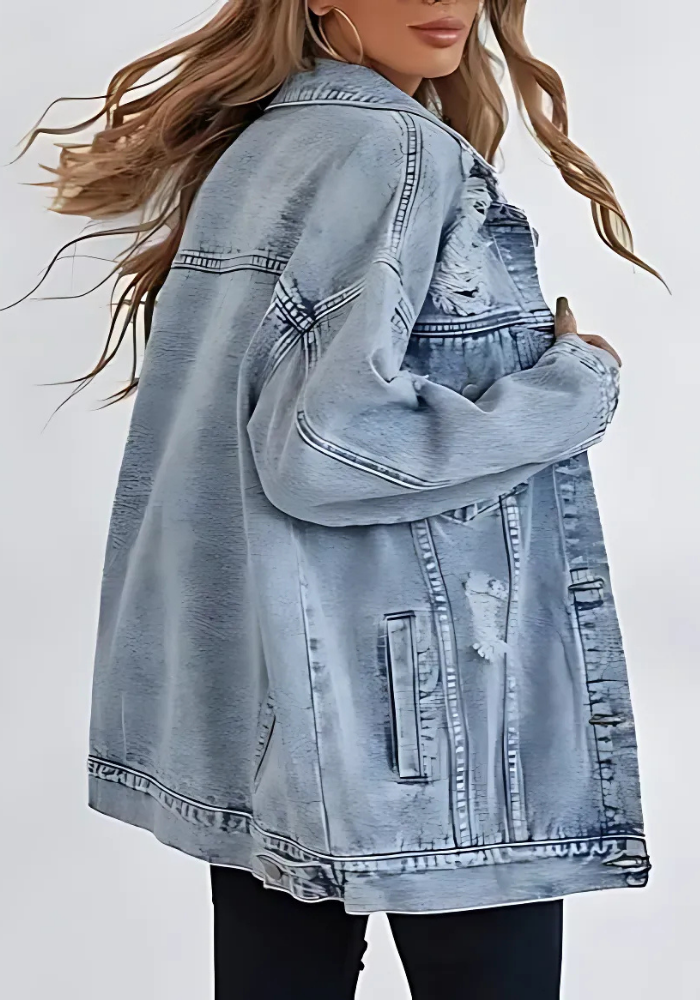 Distressed Ripped Denim Oversized Jacket 