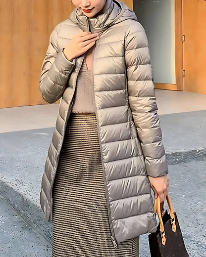 Women’s Puffer Jacket – Slim Fit – Mid-Length – Quilted Hooded – Water-Resistant