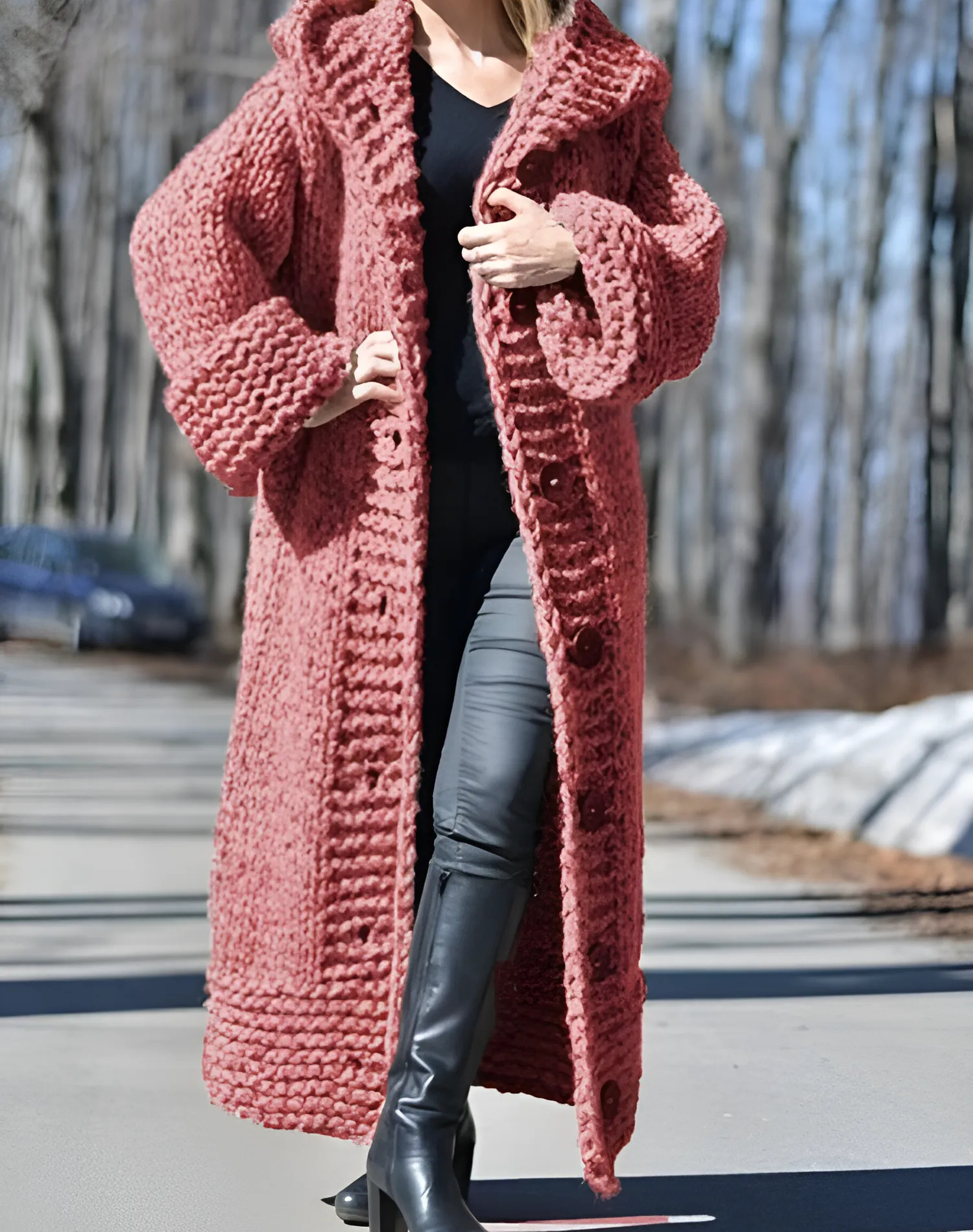 Knit Hooded Maxi Cardigan
