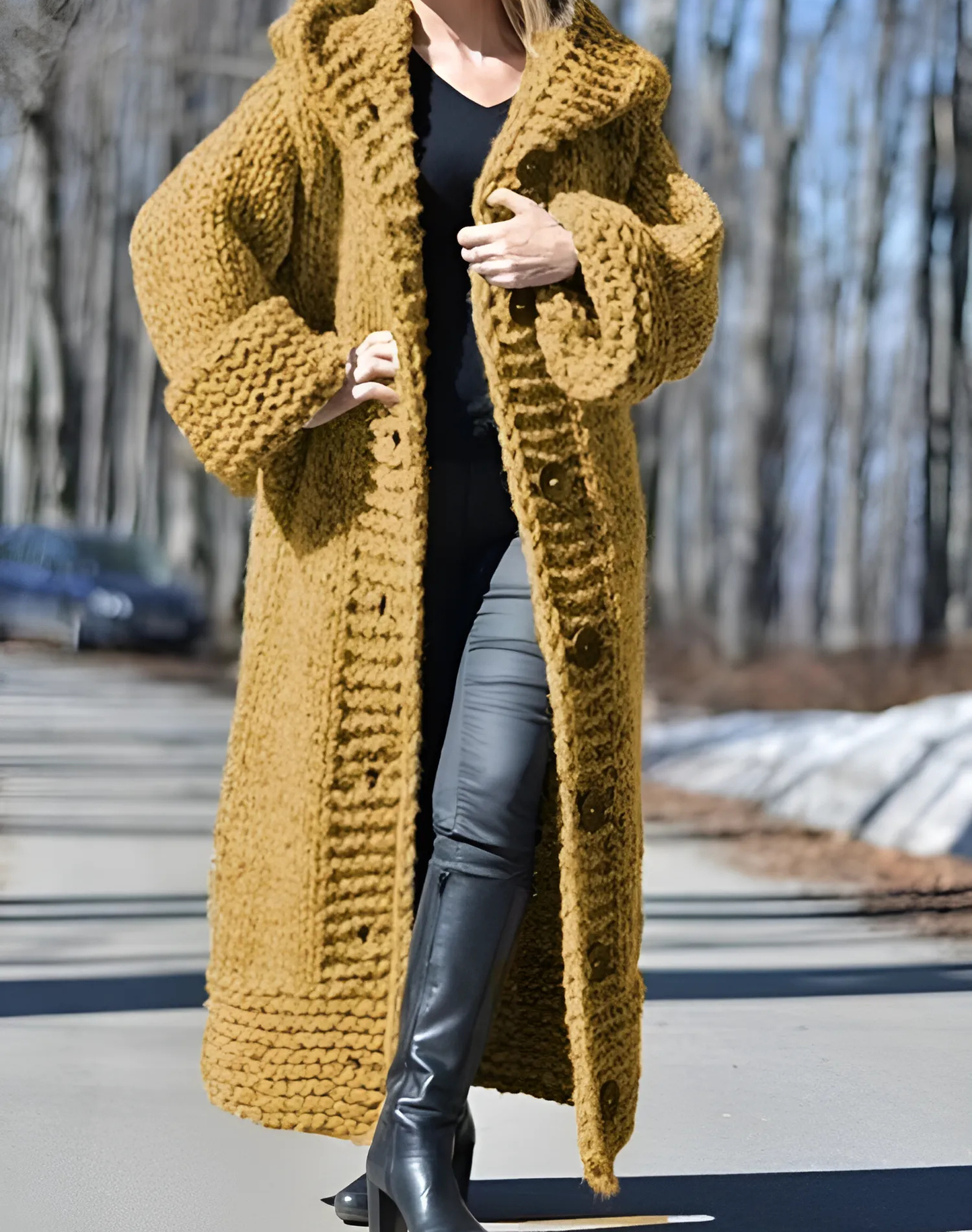 Women’s Cardigan - Knit - Hooded - Maxi Length - Button Front