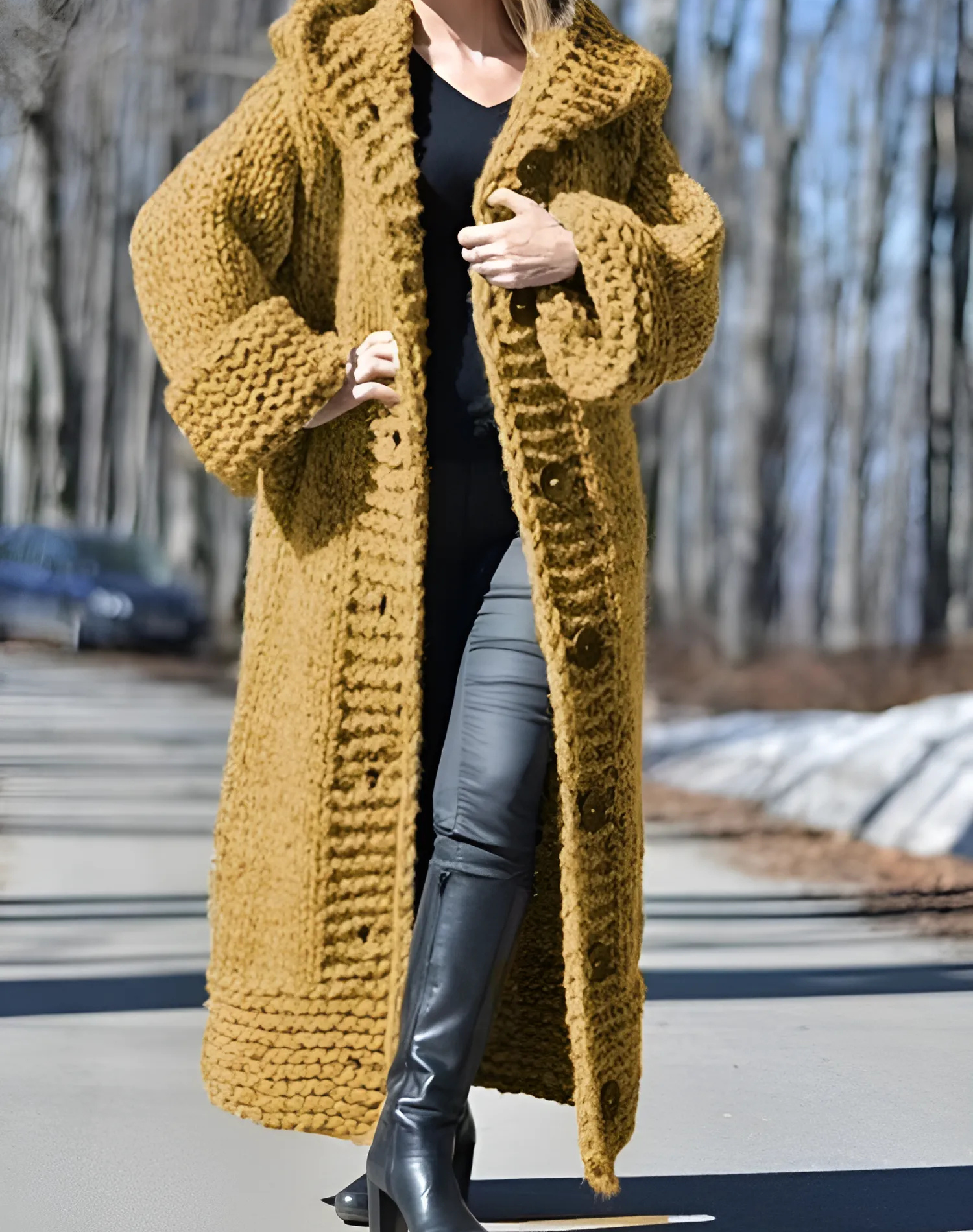 Knit Hooded Maxi Cardigan