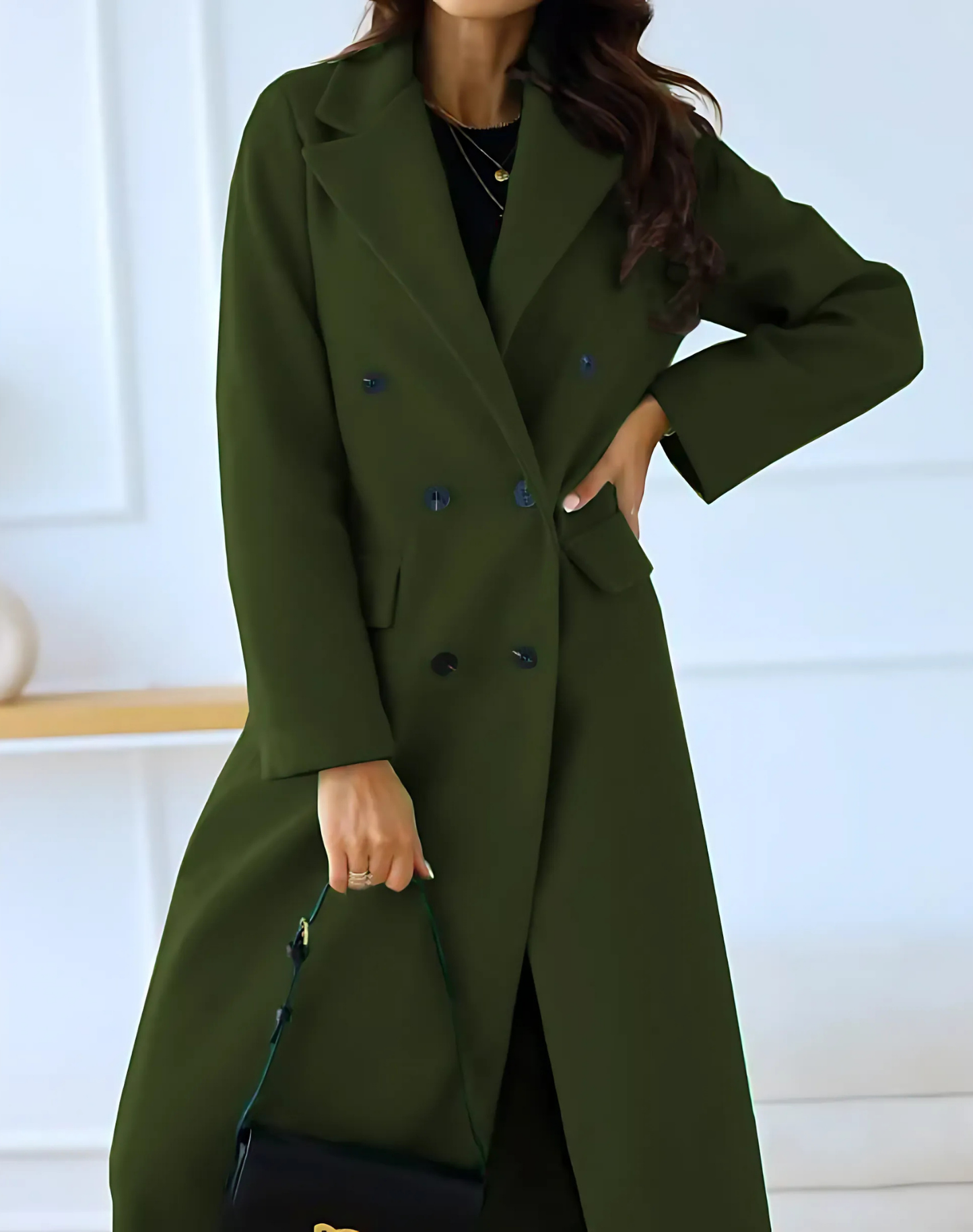 Women’s Coat - Wool - Longline Silhouette - Double-Breasted - Notched Lapel