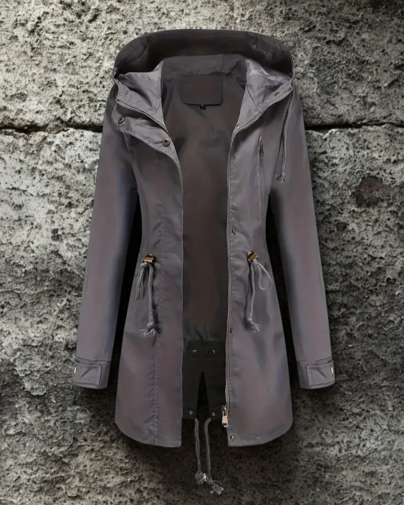 Women’s Hooded Coat – Loose Fit – Cotton Blend – Drawstring Waist – Snap Cuffs – Mid Thigh