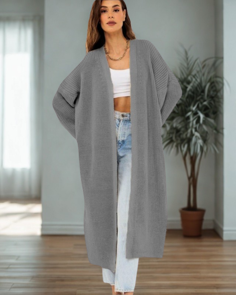 Ribbed Knit Oversized Long Cardigan 