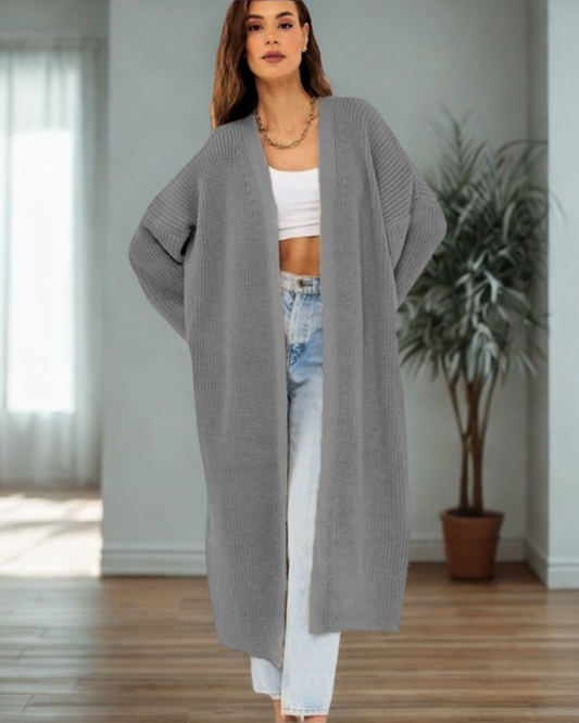 Ribbed Knit Oversized Long Cardigan 