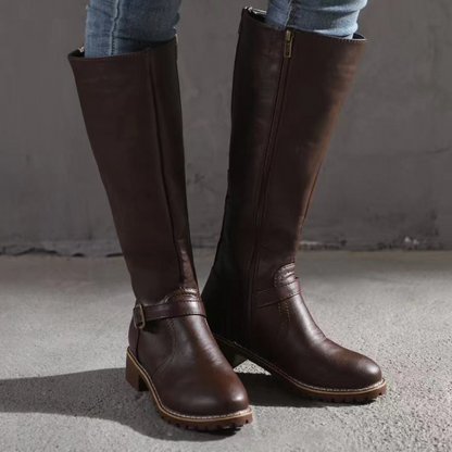 Women’s Boots - Leather-Like Material - Knee-High Shaft - Dual Zipper Closure