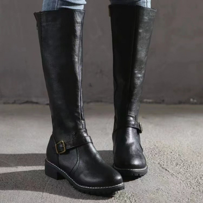 Women’s Boots - Leather-Like Material - Knee-High Shaft - Dual Zipper Closure