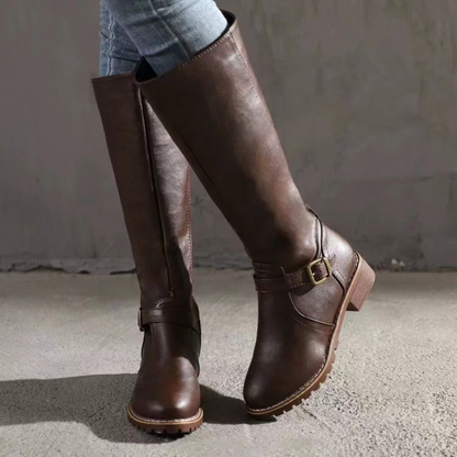 Women’s Boots - Leather-Like Material - Knee-High Shaft - Dual Zipper Closure