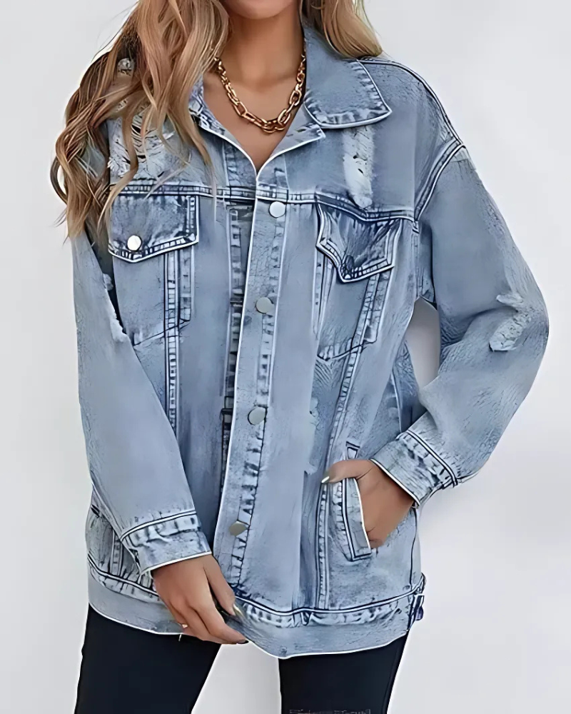 Distressed Ripped Denim Oversized Jacket 