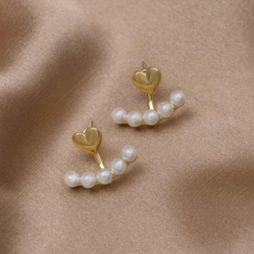 Elegant heart and pearl drop earrings