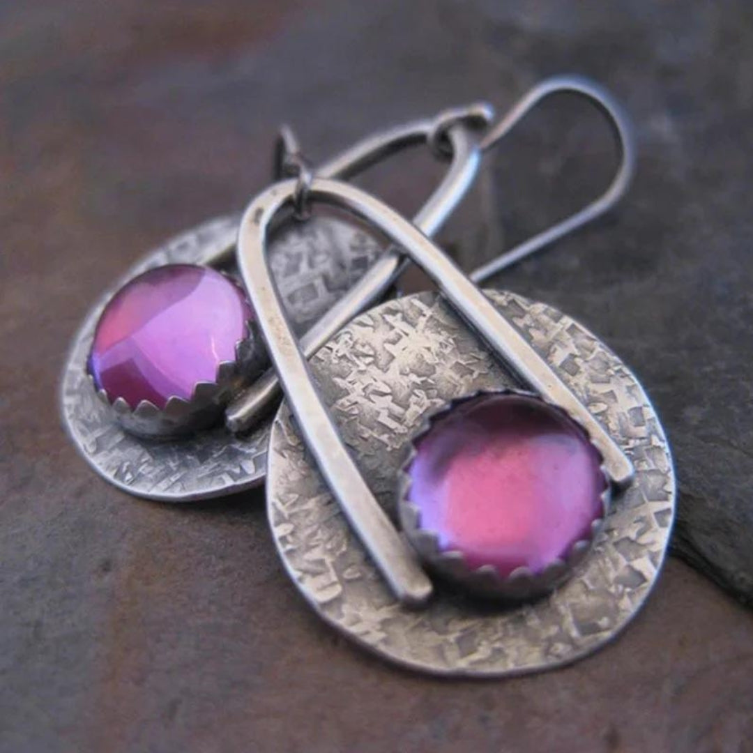 Boho earrings with purple stones