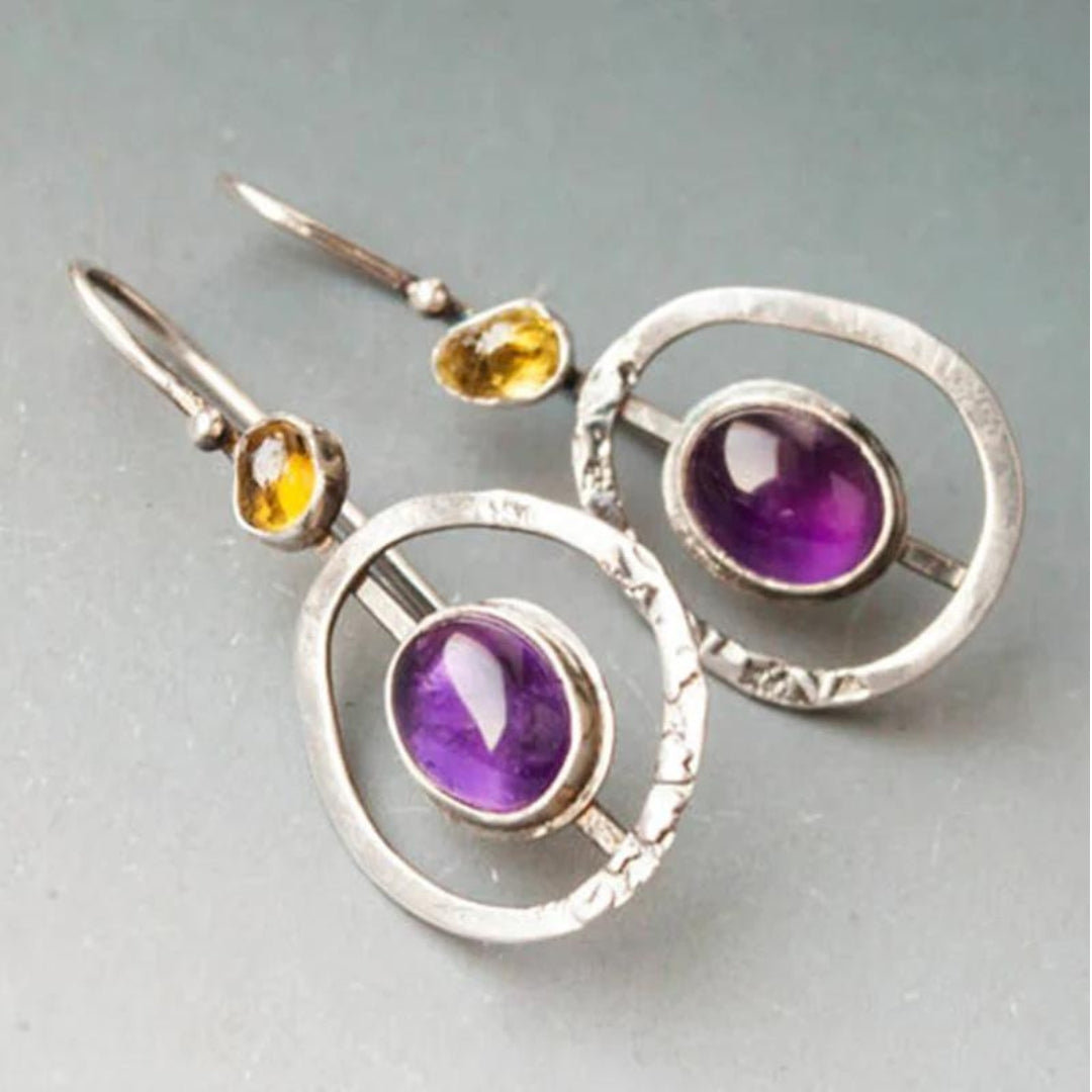 Boho circular earrings with amethyst