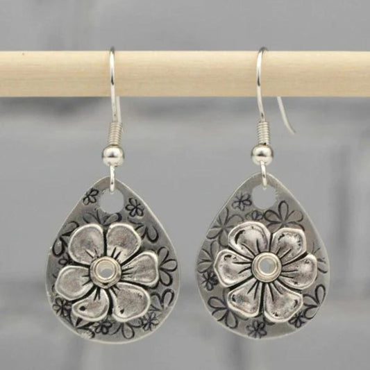 Floral Embossed Teardrop Dangle Earrings