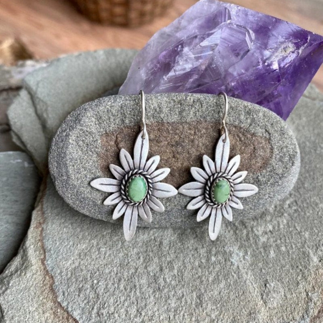 Floral earrings with green opal stone