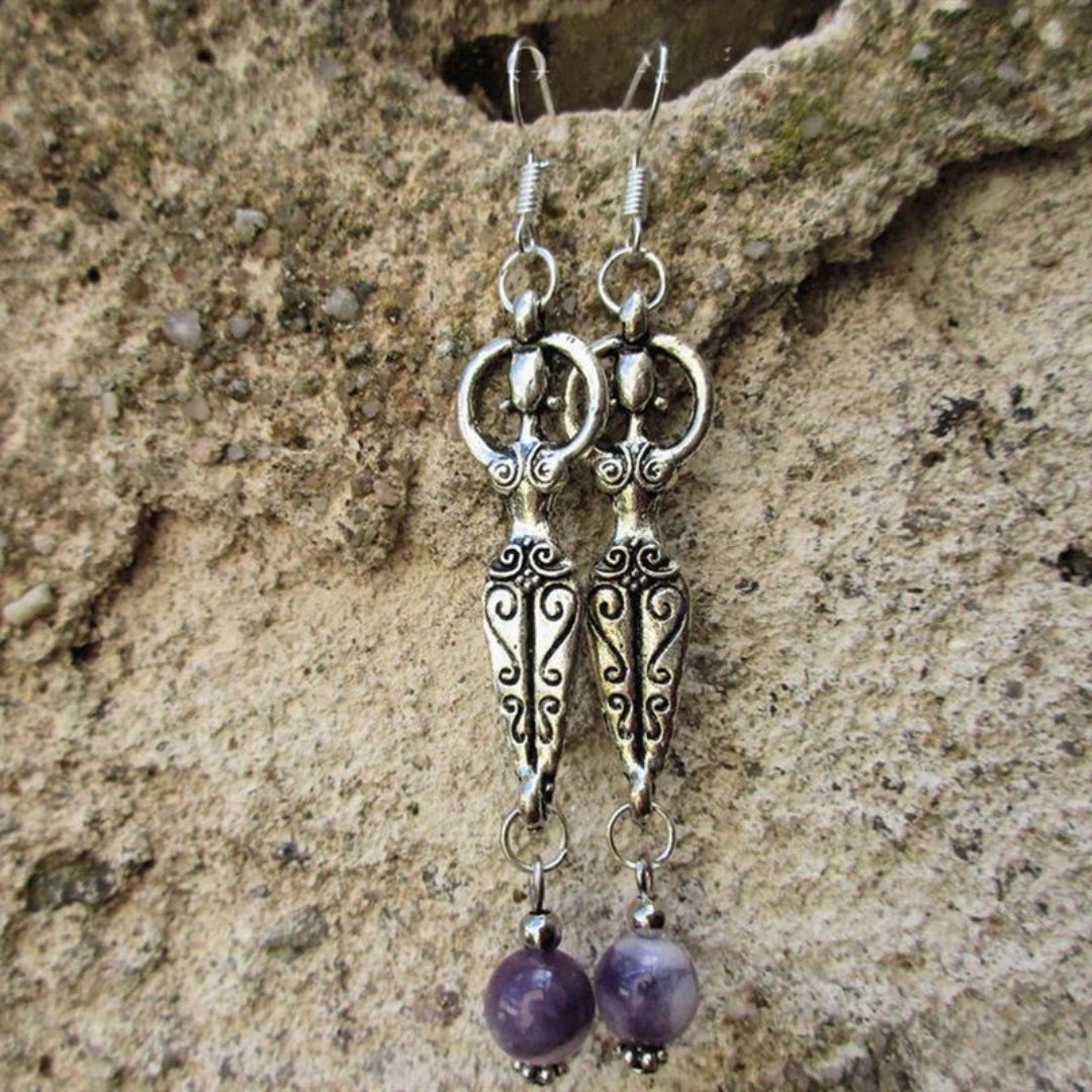 Vintage pendant earrings with amethyst