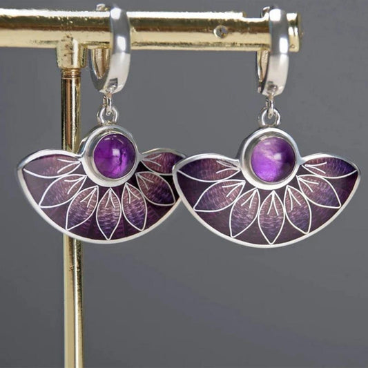 Boho Mandala Purple Earrings