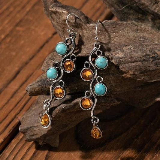 Bohemian Turquoise & Amber Gemstone Dangle Earrings