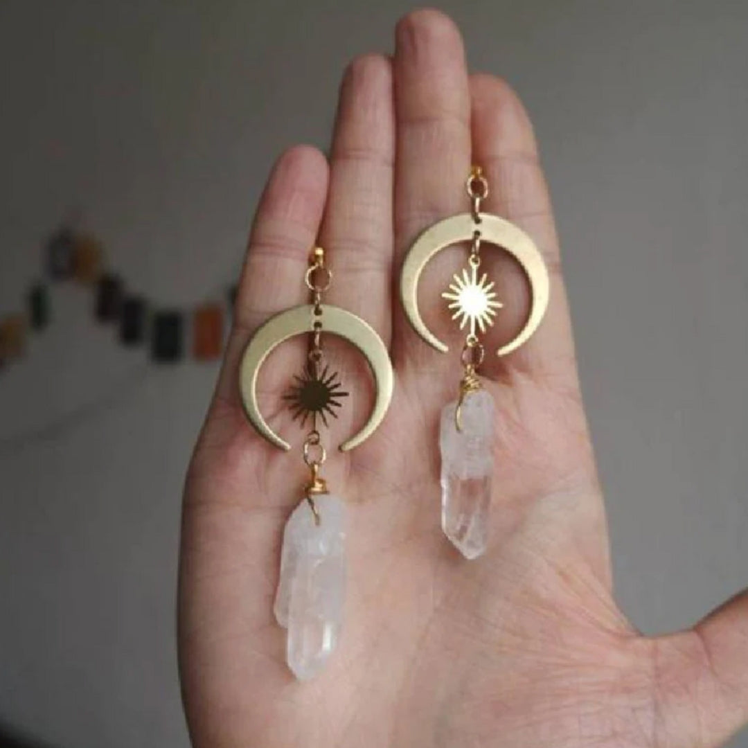 Quartz boho hoop earrings