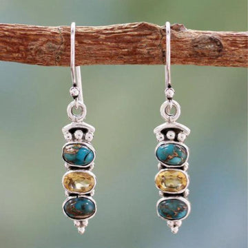 Blue and yellow opal earrings