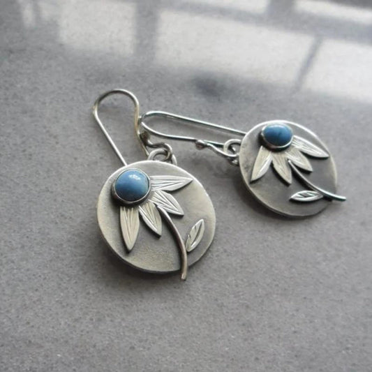 Floral Cabochon Stone Drop Earrings