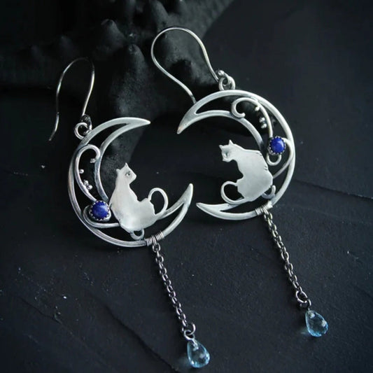 Elegant Dangle Teardrop Gem Cat Earrings